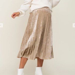 Beige Velvet Pleated Maternity Midi Skirt